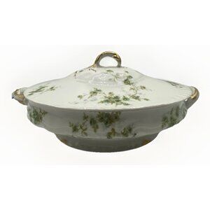 Theodore Haviland Limoges France Covered Serving Dish Tureen Footed Green Floral